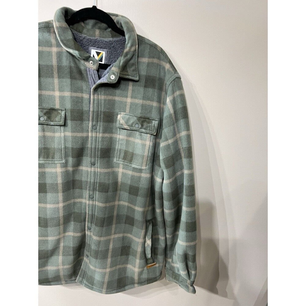 Voyager Shirt Jacket Mens 2XL Olive Plaid Sherpa Lined Snap Front Soft Fuzzy NEW - Picture 4 of 12
